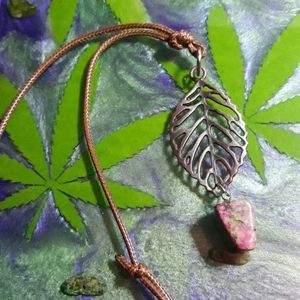 Unakite & Red Copper Leaf Pendant